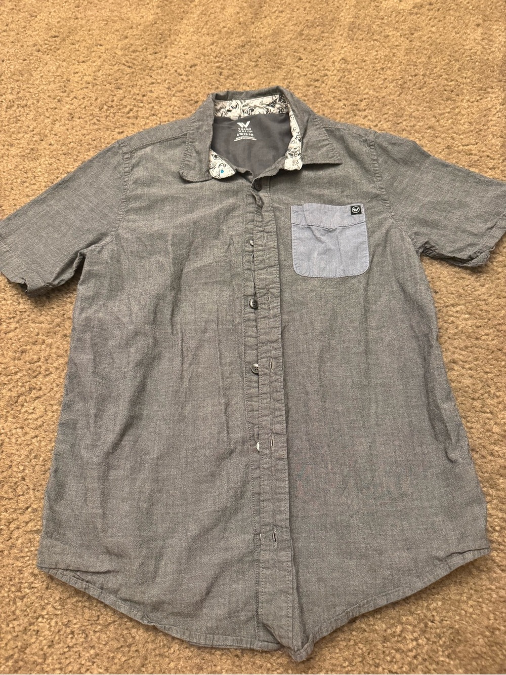 Kids Short-Sleeve Chambray Button-Up Shirt - Gray